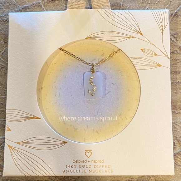 Beloved Inspired 14K Gold Dipped
Angelite Tag Moon Bee Pendant
Necklace - Gold - Picture 12 of 16